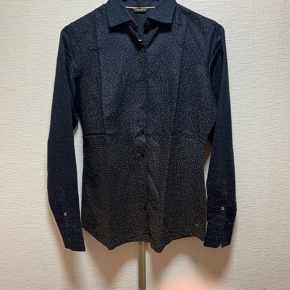 NWOT Park Avenue Navy Blue Button Down Shirt with Polka Dots - Picture 5 of 10